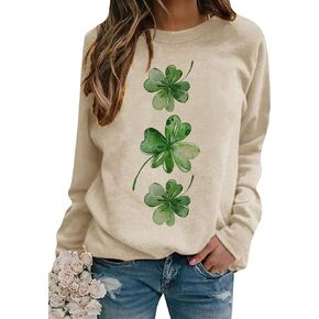 YMING Womens St. Patricks Day Shamrock Sweatshirt Raglan Sleeve Clover Print Jumper Irish Crew Neck Pullover Tops