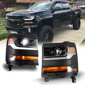 WOLFSTORM HID Headlight Fit for 2016-2019 Chevy Silverado 1500, LED Daytime Running Light Project Design, Headlights Assembly for 16-19 Chevy Silverado 1500 Pickup,1 Pair,Black