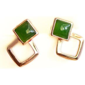 French Touch Jade Earrings Studs Sterling Silver Hypoallergenic Natural Green Jade Wealth Abundance Jade Jewelry for Women Good Luck Gift for Healing Protection