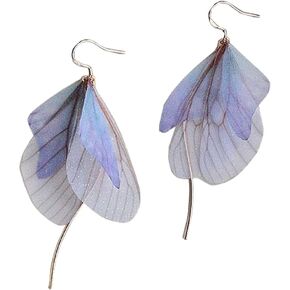 Butterfly Wing Drop Earrings,Silk Lightweight Fairy Dangle Earrings Multicolored Hook Earrings Simulation Insect Butterfly Wings for Women Girl Wedding Jewelry