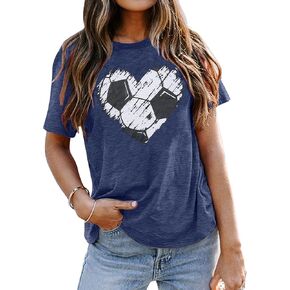 Soccer Shirts Women Soccer Heart Shirt Soccer Mom T-Shirt Soccer Ball Lovers Tee Football Short Sleeve Tops