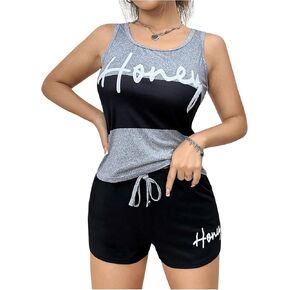 Milumia Women's 2 Piece Pajama Set Graphic Round Neck Drawstring Longewear