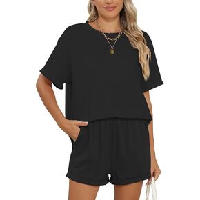 RUBZOOF Two Piece Outfits for Women Short Sleeve Casual Stripe Summer Oversized Lounge Sets Outfits Sets