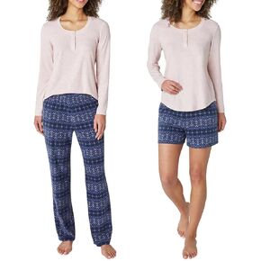 Eddie Bauer Women's 3-Piece Waffle Knit Pajama Set (Pink, Medium)