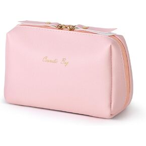 Topwey Makeup Bag, Travel Essentials Cosmetic Bags for Women, Waterproof Portable Pouch travel toiletry bag with Divider (Khaki, Small)