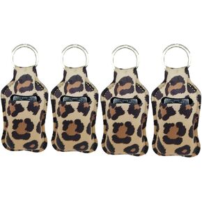 4 Piece Hand Sanitizer Bottle Holder Keyring-Ranxizy Neoprene Keychain for 30ML Gym Shampoo Lotion Soap Perfume and Liquids Travel Containers,Leopard print