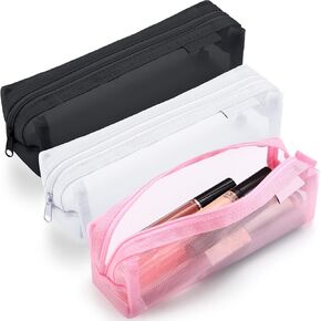 3 Pcs Mesh Makeup Brush Bag Mesh Makeup Brush Travel Pouch Clear Mesh with Zipper for Travel Cosmetics Toiletry Organization