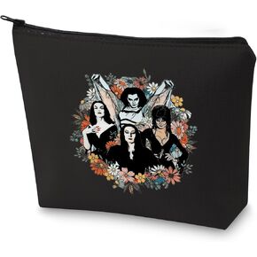 WZMPA Goth Queens With Flowers Cosmetic Bag Lily & Morticia & Vampira Fans Gifts Ghoul Gang Makeup Zipper Pouch Bag (Goth Queens -T BL)