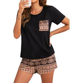 طقم بيجامة نسائي من POKWAI بأكمام قصيرة وسروال قصير مع جيوب ملابس نوم ناعمة in Kuwait