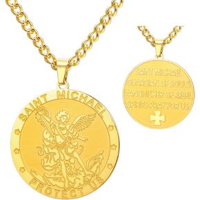 TEAMER Saint Michael Necklace Stainless Steel St. Michael Pendant The Great Protector Archangel Amulet Necklace Religious Jewelry For Men Women