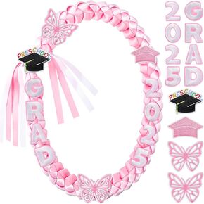 Hotop Graduation Ribbon Leis Class of 2025 Graduation Necklace Leis, 47 Inch Congrats Graduates Ribbon Double Braided Necklace for Kindergarten Party Accessories