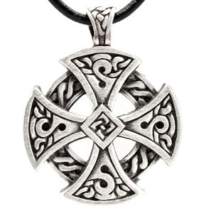 Trilogy Jewelry Pewter Solar Cross Celtic Irish Druid Pendant on Leather Necklace