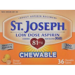 St. Joseph Orange Chewable 81mg Aspirin, 36 Tablets (Pack of 6)