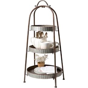 Colonial Tin Works 770012 Galvanized Steel Industrial Round Display Stand 3 Tier, Galvanized Gray