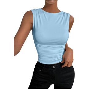 SOLY HUX Women's Tank Top Sleeveless Round Neck Ruched Summer Crop Tops