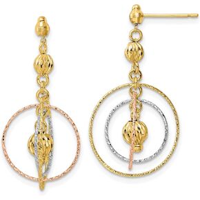 Avariah Gold 14K Tri-Color Open Circles Diamond Cut Bead Earrings - 34.5mm