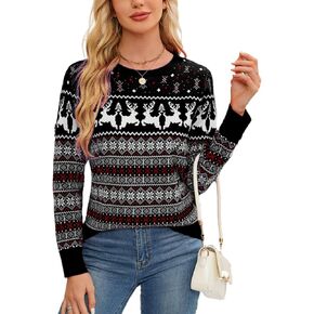 Women's Christmas Sweater,Crew Neck Long Sleeve Soft Warm Winter Snowflake Reindeer Xmas Pullover Tops