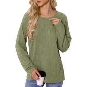 Women's Long Sleeve Casual Tops Crewneck Fashion Trendy T-Shirts for Women Spring Knit Lightweight Basic Tee 2025