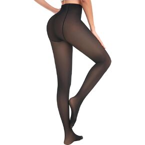 QooNoo Tights Sheer Women Fake Translucent Tights High Waisted Leggings Sheer Tight For Winter No Fleece Tights