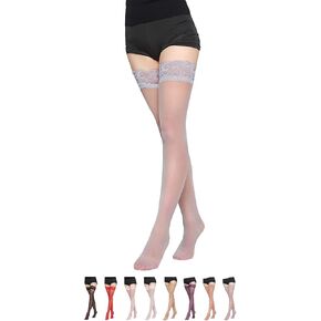 TAIKULE Women Thigh High Stocking Silicone Lace Top Stockings Silky Stocking Tights for Women Girls
