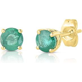 14K Yellow Gold Genuine Emerald 4.5mm Round Stud Earrings