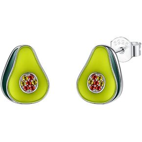 S925 Sterling Silver Cubic Zircon Green Avocado Stud Earrings Funny Fruit Earrings Aesthetic Earrings for Women Teenger LSE146
