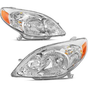 AUTOSAVER88 Headlight Assembly Compatible with 2003-2008 Matrix Replacement Headlamp Chrome Housing Amber Reflector Clear Lens