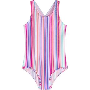 LIZENS Girls One Piece Swimwear with Cross Strap Design Colorful Swimsuit for Kids