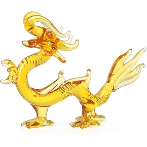 LONGWIN Crystal Dragon Statue Hand Blown Glass Dragon Figurines Chinese Dragon Decoration for Home Lucky Feng Shui Decor 5.9 Inch