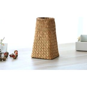 Natural Seaweed Weave Basket Pastoral Rattan Vase Bamboo Weaving Room Flower Arranger Gypsophila Dried Flower Vase Decoration (VASE B)
