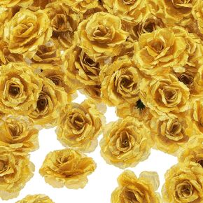 100 Pieces Artificial Roses Head Fake Silk Rose 3 Inch DIY Fake Roses Silk Rose Shape Flowers for Valentine Wedding Flower Wall DIY Crafts Bouquet Decoration (Gold)