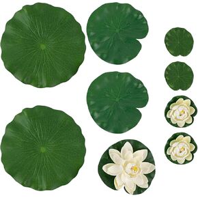 Framendino, 9 Pack Artificial Floating Foam Lotus Flower Decor Realistic Water Lily Pads Ornaments for Ponds Decoration