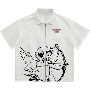 SOLY HUX Men's Summer Zip Up Graphic Tees Short Sleeve Hawaiian Tshirts Lapel Collar Tops