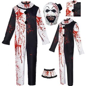 Clown Cosplay Costume Jumpsuit Outfit Bodysuit Full Set With Mask Halloween Men
