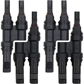 4 PCS Solar Branch Connectors 1500V DC,IP67 Waterproof T Connector for Parallel Connection Between Solar Panels FMM+MFF (2Pairs)