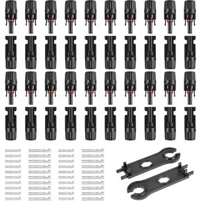 40PCS MC4 Solar Panel Connectors, MC4 Male/Female 1000V Solar Panel Cable Connectors IP67 Waterproof, with 2 Pcs Assembly Spanners for Solar Cable PV Systems