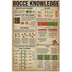 Bocce Knowledge Metal Tin Sign Bocce Rules Funny Poster Club Stadium Man Cave Restaurant Kitchen Bedroom Living Room Bathroom Home Art Wall Decorated Plaque Gift