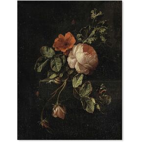 Vintage Dark Floral Aesthetic Wall art Black Moody Rose Flower Poster Botanical Oil Painting Canvas Prints for Living Room Bedroom Wall Decor 12x16 inch Unframed