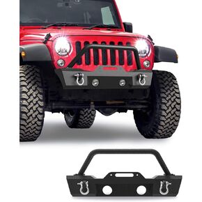 المصد الأمامي RYNOSKIN مناسب 07-18 Jeep Wrangler JK|18-24 Wrangler JL (باستثناء نماذج روبيكون/المكونات الهجينة/محرك 21-24 V8)|20-24 Gladiator (باستثناء زخرفة Mojave) مع فتحة ضوء الضباب، D -الخواتم، لوحة الونش