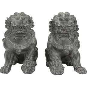 Oriental Furniture 9" Sitting Foo Dog Statues (Set of Two)(B)