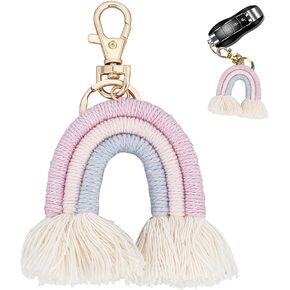 WADORN Weaving Rainbow Tassel Keychain Boho Rainbow Tassel Charm Macrame Rainbow Tassel Key Chain Car Keyring Holder Bag Wallet Purse Decoration Charm for Women Handbag Pendant Accessories