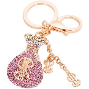 Dollar Symbol Shape Keychain Keyring Sparkling Crystal Rhinestones Key Chain Creative Gifts Accessories (Pink)