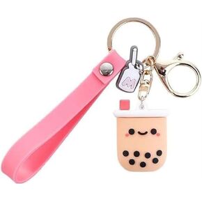 Silicone Bubble Tea Keychain Creative Milk Tea Key Ring Car Keychain Cute Boba Milk Tea Keyring Car Key Chain Bag Pendant for Women Girls Car Keychain Jewelry Gift