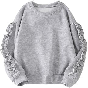 Floerns Girl's Solid Ruffles Trim Drop Shoulder Long Sleeve Crewneck Sweatshirt