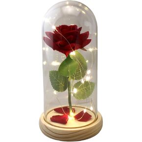 Red Rose in Dome with LED Lights, Eternal Romantic Gift for Weddings, Valentines Day, Birthdays, and Special Occasions, 8.5" Tall by 4" Wide, by Dependable Industries