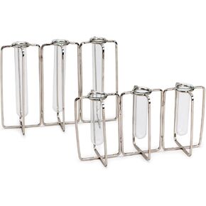 Two's Company Lavoisier Three Silver Flower Vase, Stainless Steel and Glass, Set of 2 Includes 2 Sizes