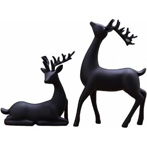 Christmas Reindeer Figurines Set of 2 Resin Deer Statues Elk Sculpture Deer Ornaments for Living Room TV Cabinet Wine Cabinet Home Decor, White, 7 x 3 x 9.4 Inch