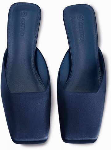 Coutgo Women's Mules Low Kitten Heels Closed Square Toe Slip On Backless Dress Shoes in Kuwait