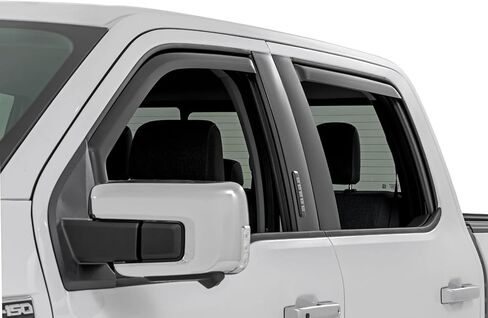 واقيات المطر للنافذة الريفية الخشنة لسيارة Ford F-150 (2015-2024) F-250/F-350 Super Duty (2017-2024) - أقنعة نافذة منخفضة المستوى وواقيات المطر في القناة للشاحنات، 4 قطع. in Kuwait