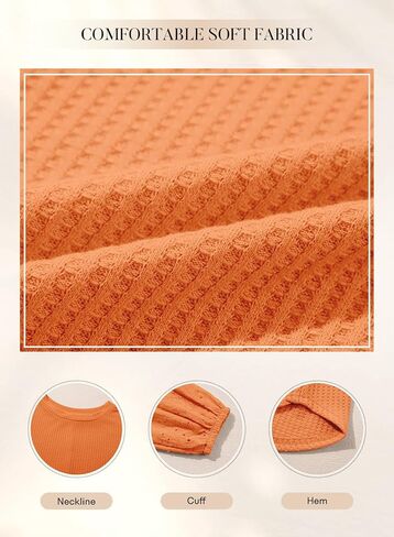 SHEWIN Long Sleeve Shirts for Women Casual Crewneck Waffle Knit Hollow Out Tunic Tops Loose Fit in Kuwait